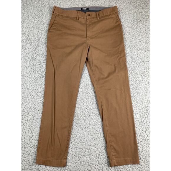 Express Pants Mens 34x30 Slim Fit Chino Preppy Flat Front Zip Fly City - Picture 2 of 8